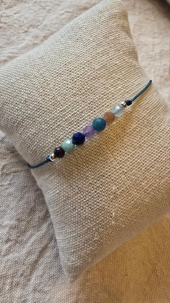 Mix edelsteen armband 925 zilver verstelbaar boho, Overige kleuren, Nieuw, Ophalen of Verzenden, Met bedels of kralen