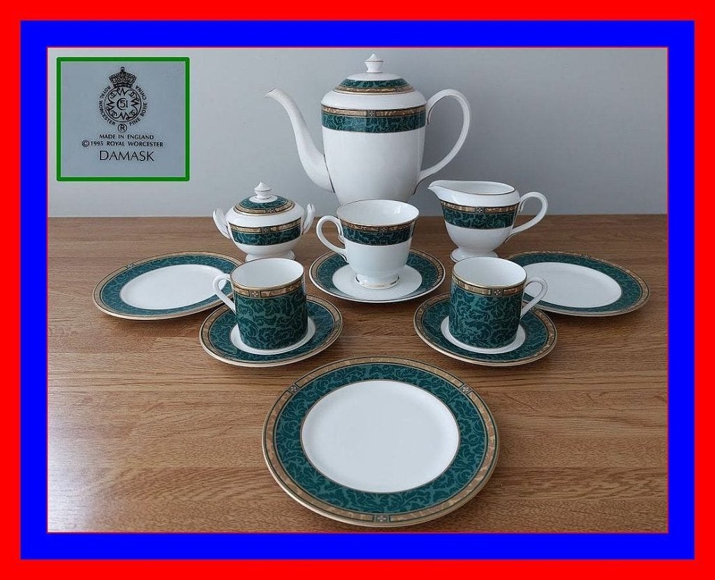9-Dlg. KOFFIESERVIES "Damask" Royal Worcester Porselein, Nieuw, Ophalen of Verzenden, Overige stijlen, Porselein