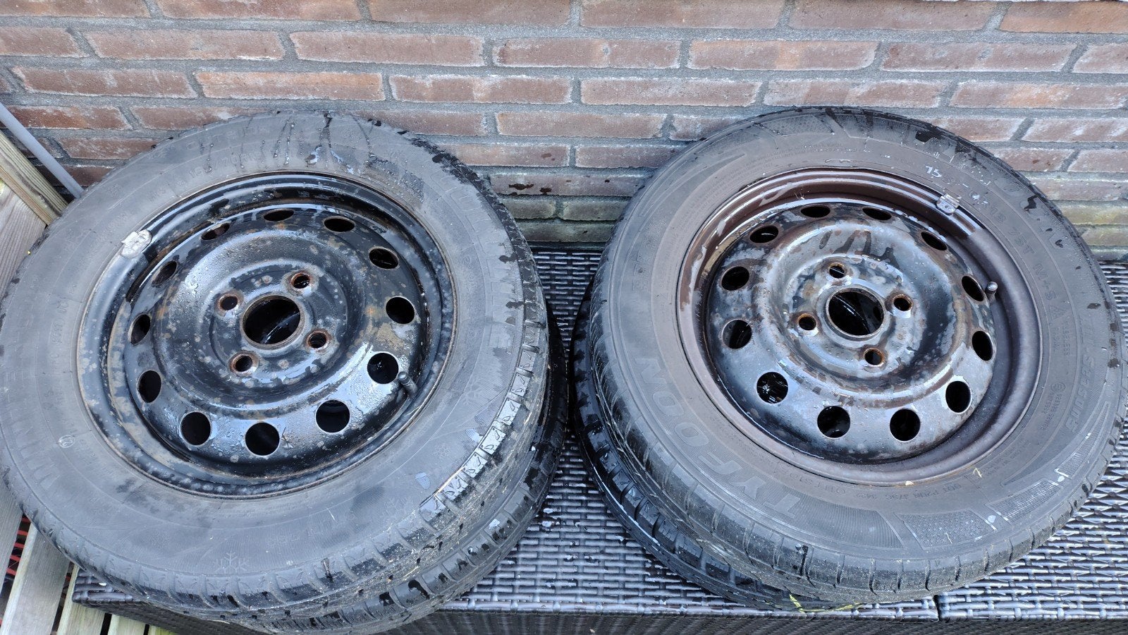Set stalen velgen met band (winter/all-season; 155/70R13)), Ophalen, Gebruikt, Toyota