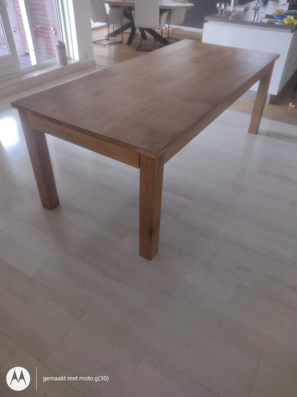 teak houten eettafel, Ophalen, Gebruikt, 100 tot 150 cm, 200 cm of meer