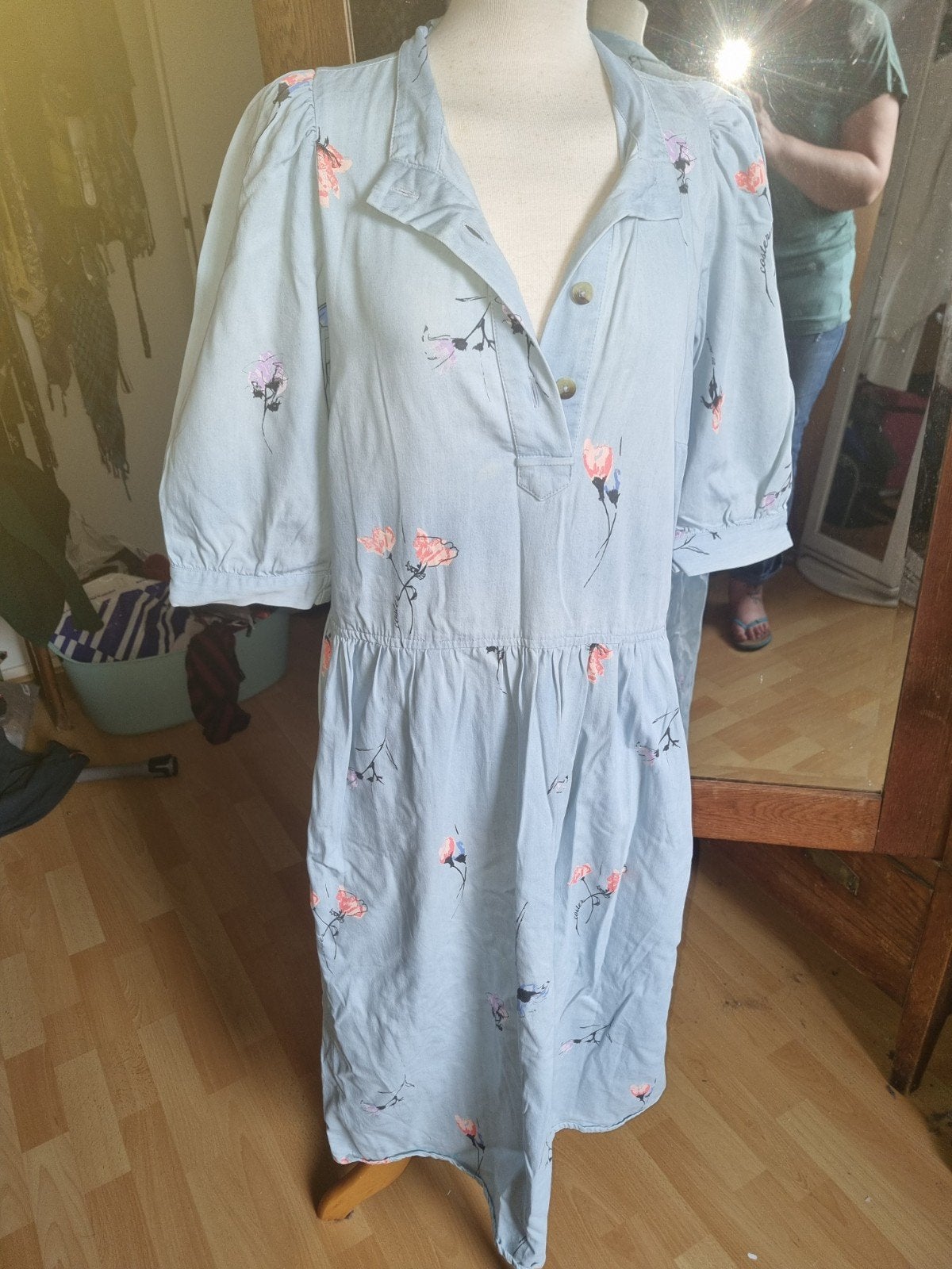Coster Copenhagen jurk maat 38 met bloemenprint, Maat 38/40 (M), Blauw, Gedragen, Onder de knie