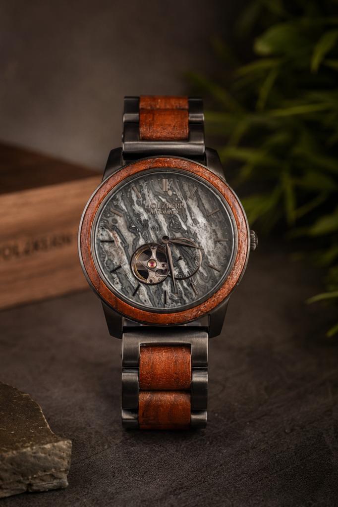 Holzkern horloge Chicago (Walnoot & Marmer), Overige merken, Overige materialen, Polshorloge, Overige materialen