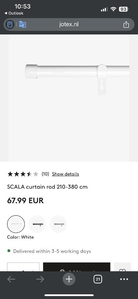Jotex curtain rod white, Ophalen