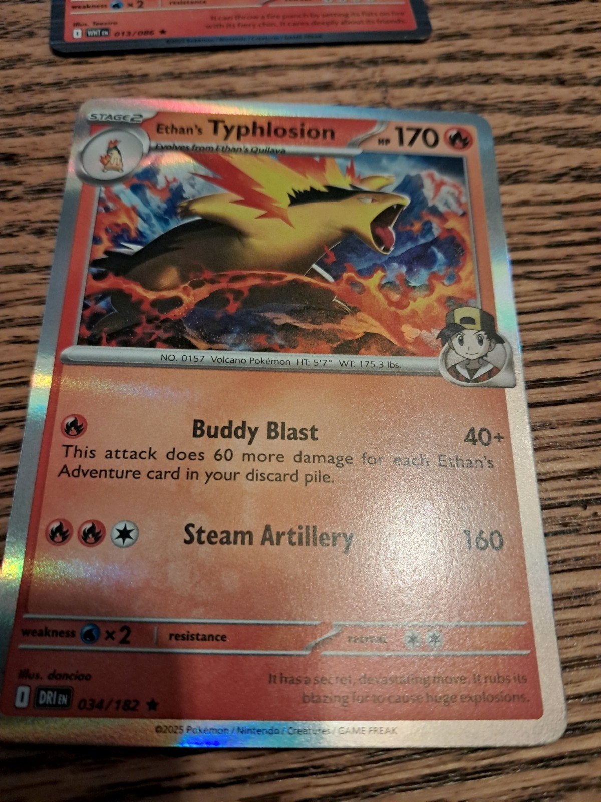 Pokémon Kaart: Ethan's Typhlosion 034/182 Holo, Ophalen of Verzenden, Zo goed als nieuw, Losse kaart, Foil
