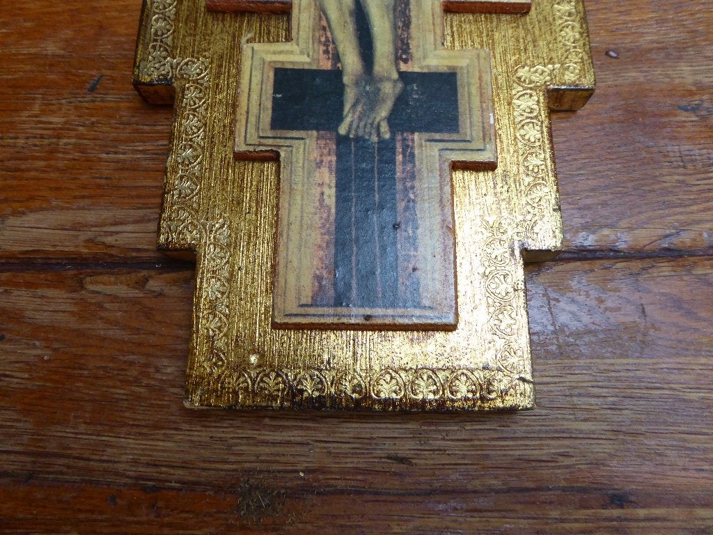 Groot Byzantijns houten kruis, goud gekleurd, Antiek en Kunst, Ophalen of Verzenden