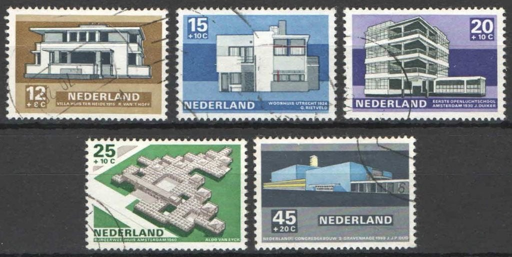 Nederland NVPH nr 920/4 gestempeld Architectuur 1969, Postzegels en Munten, Ophalen of Verzenden, Na 1940, Gestempeld
