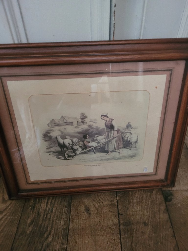 Vintage houten lijst met romantische Engelse prent foto 1/5, Ophalen of Verzenden