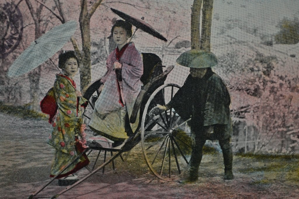 frankrijk 1906 Japan Geisha parasol kimono in Riksja, Ophalen of Verzenden, Voor 1920, Gelopen, Sterren en Beroemdheden