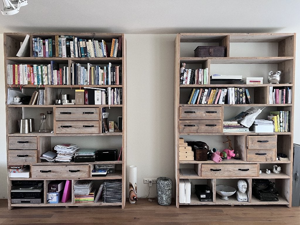 Steigerhouten boekenkast / kast 166x250x38 cm (2 stuks), Ophalen, 200 cm of meer, 150 tot 200 cm, Zo goed als nieuw