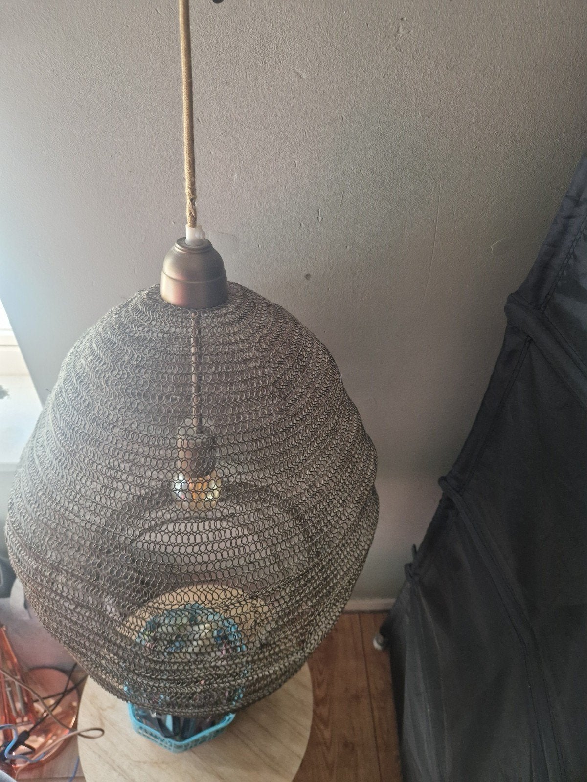Hanglamp met metalen gaas kap, Gebruikt, Industrieel, Modern, Metaal, E27 (groot)