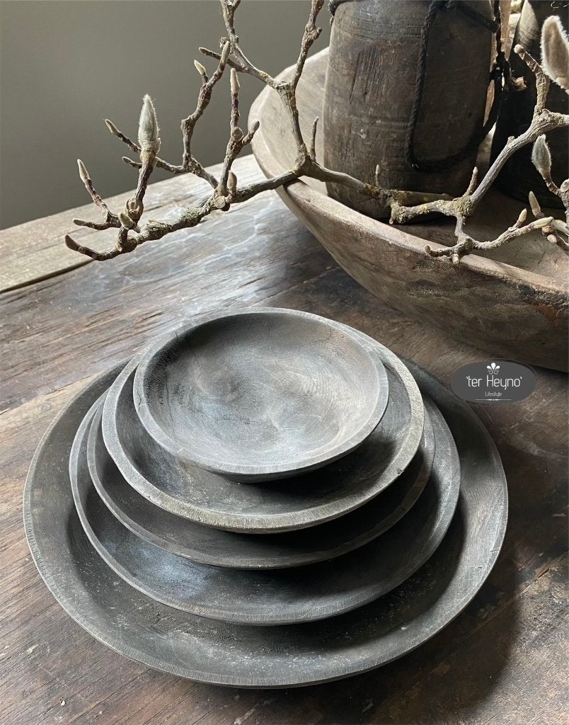 Houten schaaltjes set van 5 Aura Peeperkorn hout stoer sober, Schaal, Verzenden, Rond, Nieuw