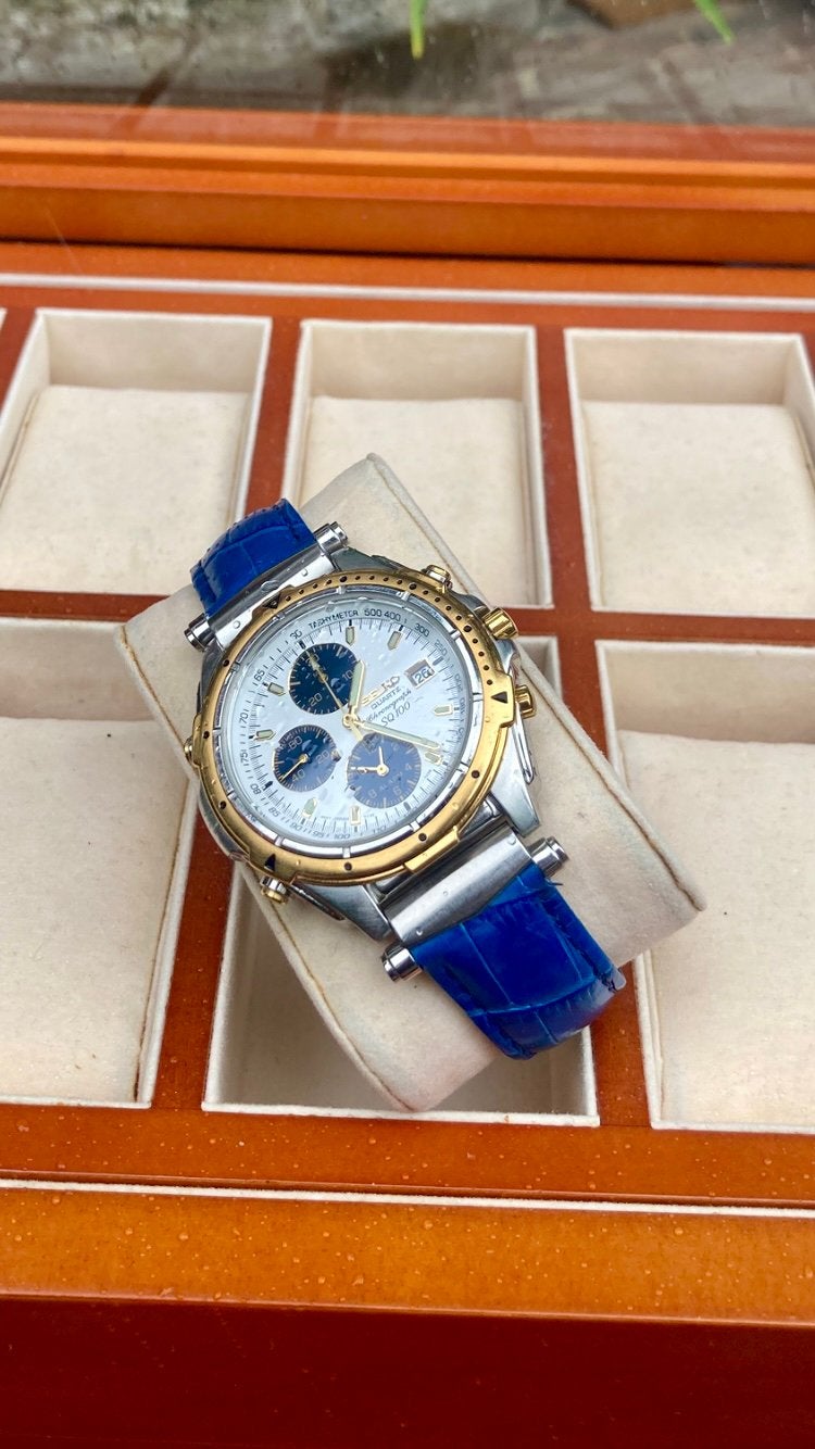 Seiko SQ 100 Chronographe Polshorloge in absolute nieuwstaat, Ophalen, Zo goed als nieuw, Blauw, Jongen of Meisje