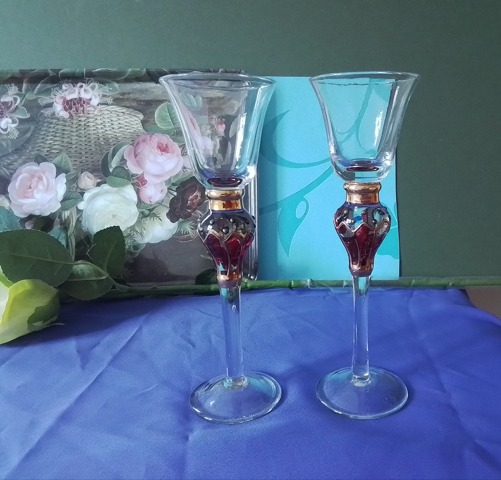 Venetiaans Murano Glas Wijnglazen - Mid Century Robijnrood, Ophalen of Verzenden