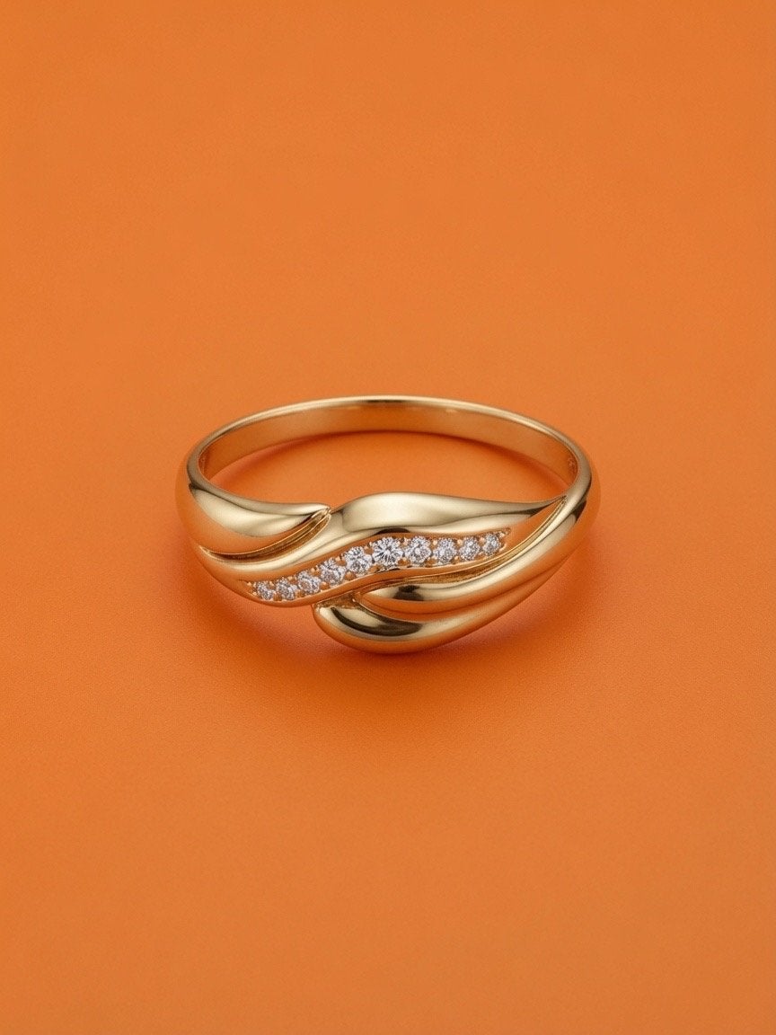 14K Gouden Ring met Zirkonia Stenen - Maat 17.1, Gebruikt, Ophalen of Verzenden, 17 tot 18, Met edelsteen