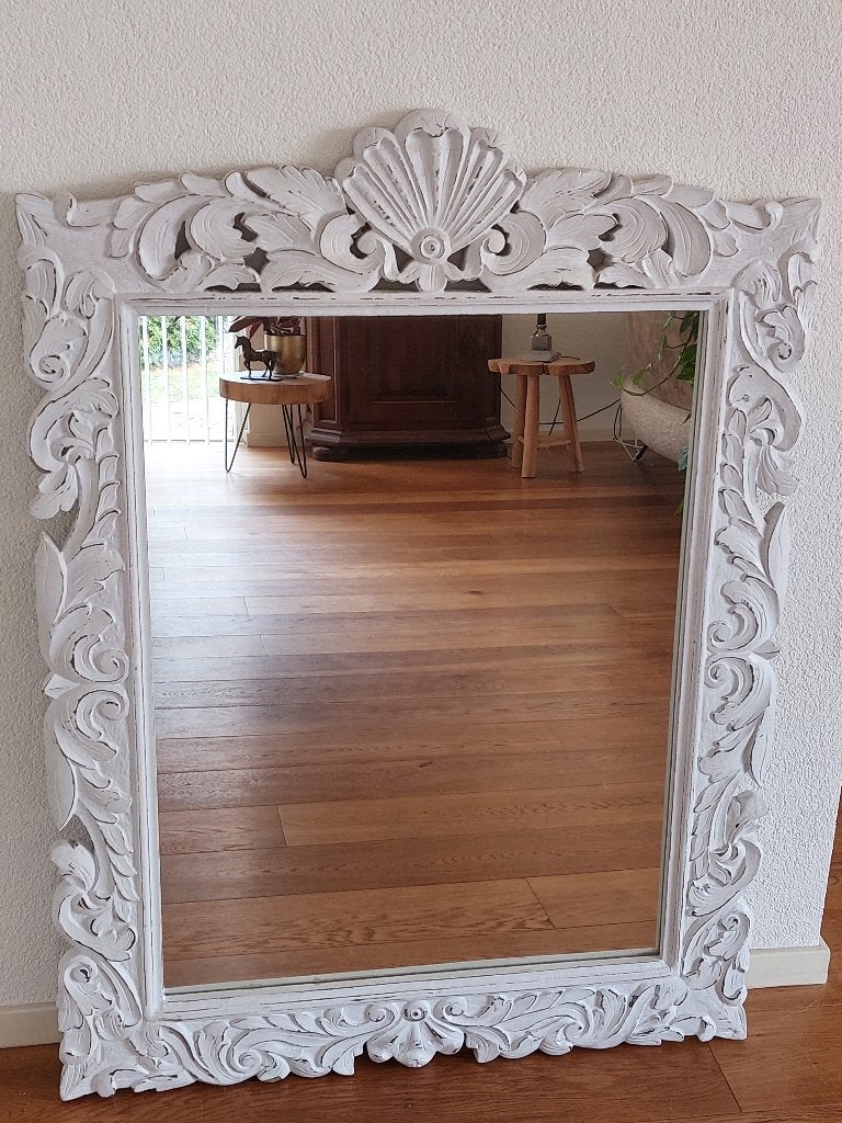 Whitewash houten spiegel Barok stijl 120x90 handmade, Ophalen, 100 tot 150 cm, Zo goed als nieuw, 75 tot 100 cm