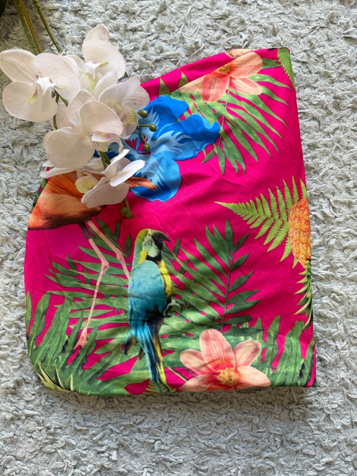 NIEUW, roze stretch sta-tafelhoes met tropische print 80x120, Rond, Nieuw, Ophalen of Verzenden, Meerkleurig