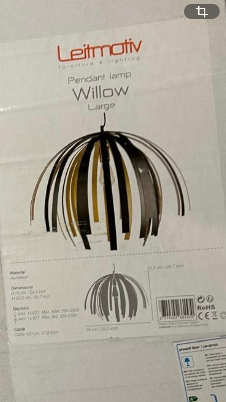 Leitmotiv Willow Hanglamp - Zwart/Goud - Grote Maat, Ophalen, Zo goed als nieuw, Metaal, 50 tot 75 cm
