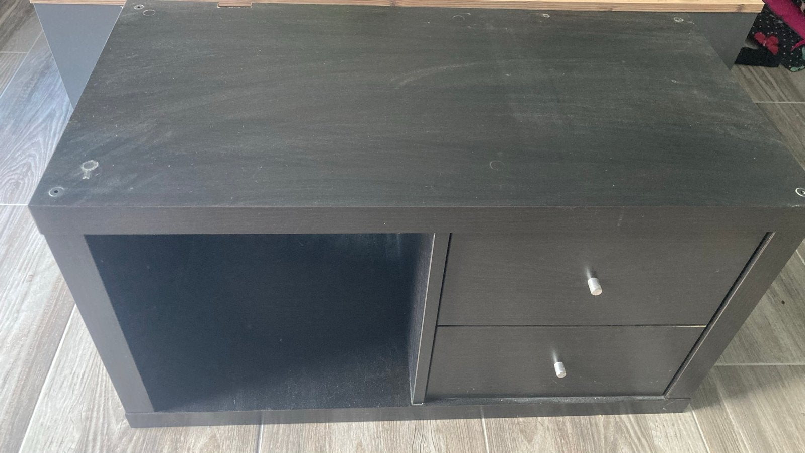 Lack vakkenkastje 2x1 zwart/ donkerbruin met 2 lades, Ophalen, Gebruikt