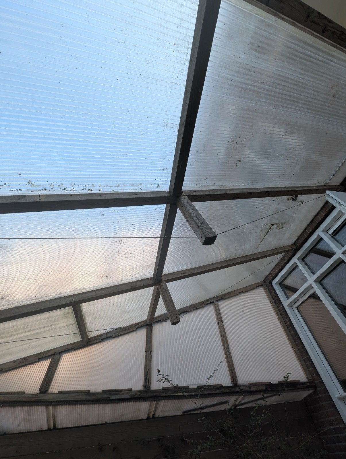 afdak, overkapping 5.10 x 3.32 m. hout en polycarbonaat, Tuin en Terras, Overkappingen, Ophalen, Veranda
