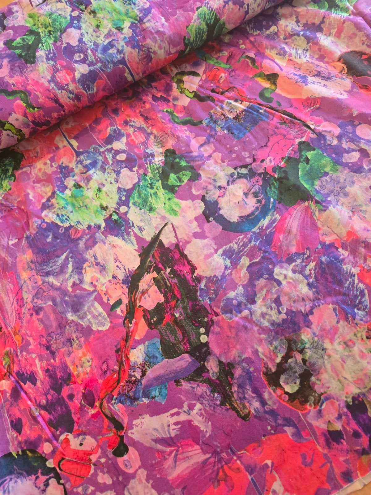 Stretch katoen purple art, Overige materialen, Meerkleurig, 120 cm of meer, Nieuw