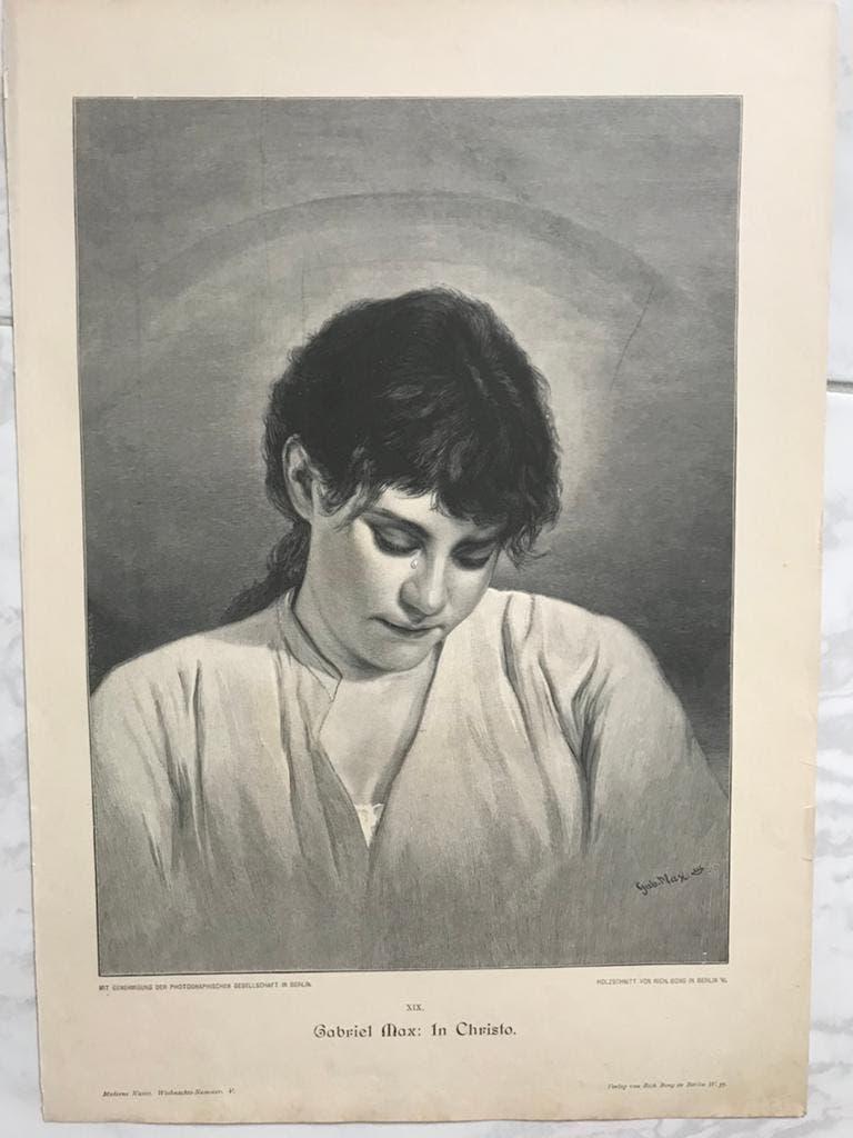 Gabriel Max: In Christo, 1890, or. gravure, 31x23cm., mooi!, Origineel, 31 cm, 1800 - 1899, Ophalen of Verzenden