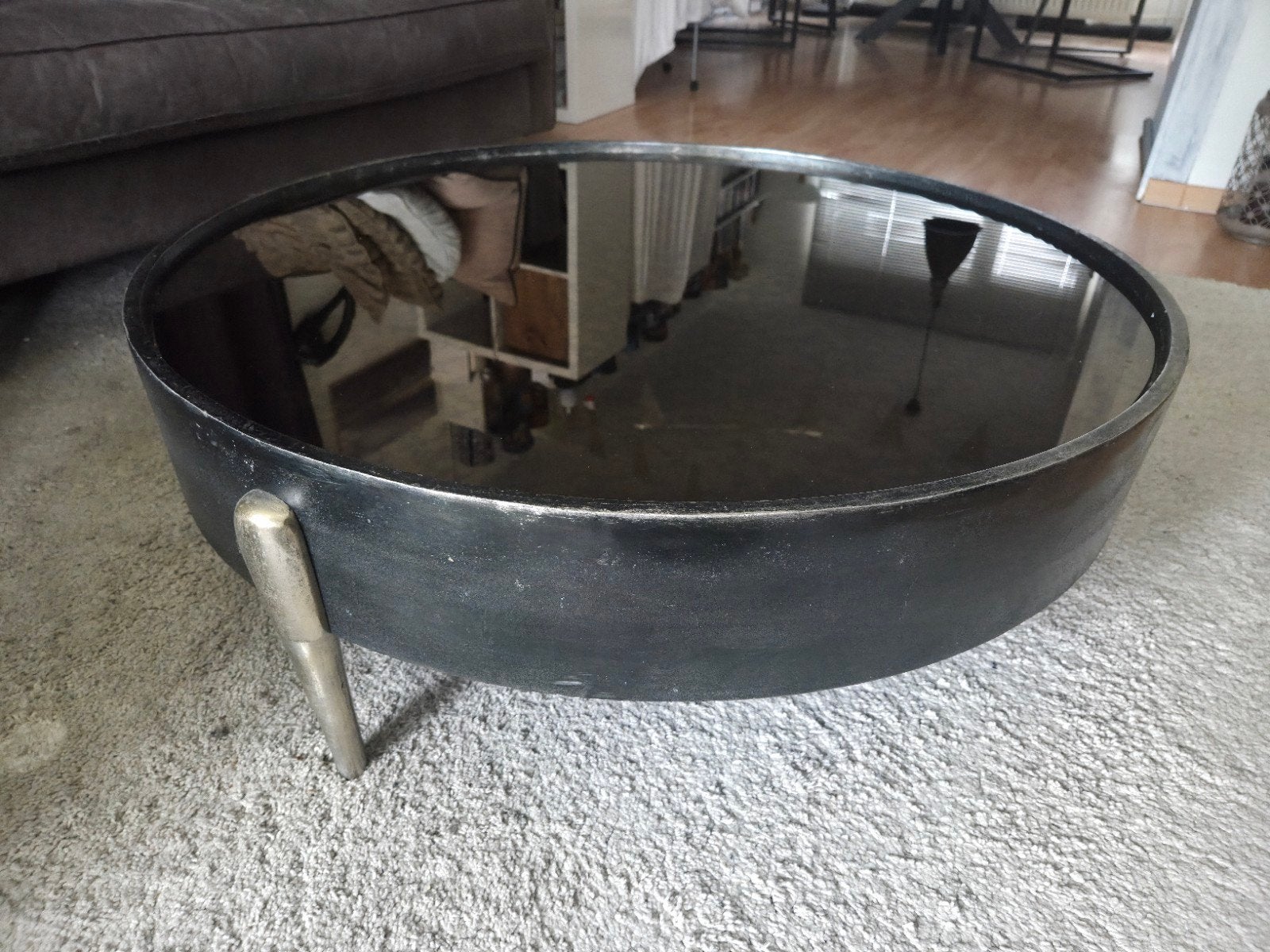 Luxe PTMD Mirror Alu Salontafel – Geoxideerd Zwart & GoudBes, Ophalen, Gebruikt, 50 tot 100 cm, Rond