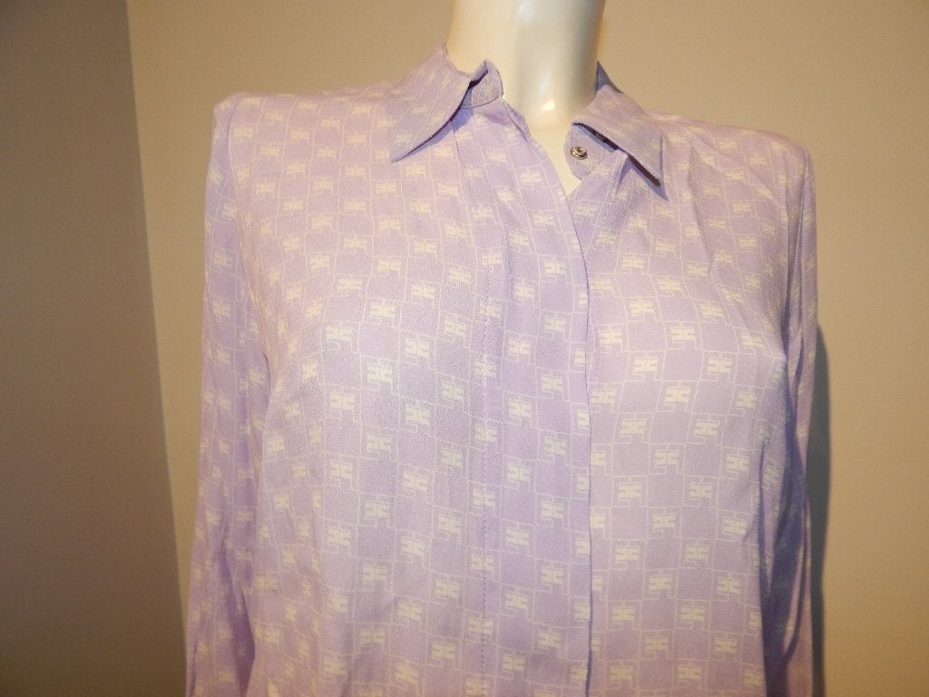 Elisabetta Franchi zijde achtige blouse lila monogram printS, Elisabetta Franchi, Paars, Ophalen of Verzenden, Zo goed als nieuw