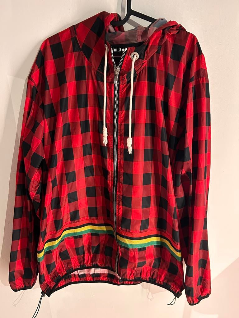 Palm Angels Geruite Windjack - Rood/Zwart, Kleding | Heren, Ophalen of Verzenden, Zo goed als nieuw, Maat 48/50 (M), Overige kleuren