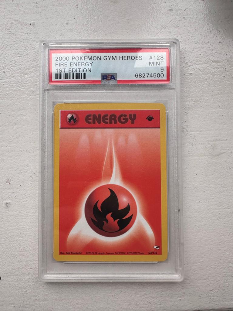 PCA 9 1st Edition Fire Energy Pokémon Gym Heroes, Ophalen of Verzenden, Zo goed als nieuw, Losse kaart