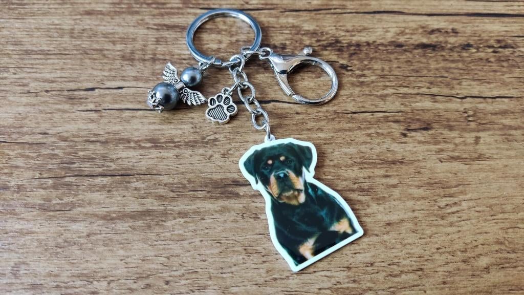 Sleutelhanger Rottweiler groot met beschermengeltje, Dieren en Toebehoren, Honden-accessoires, Nieuw, Verzenden
