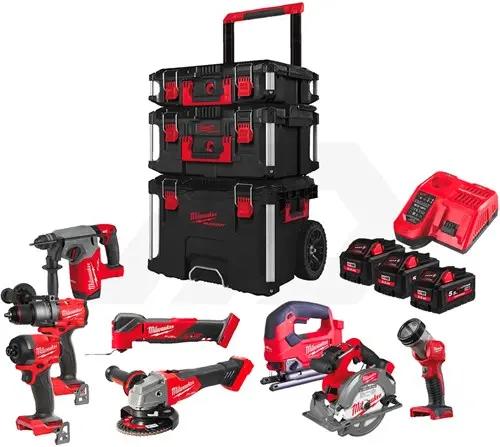 Milwaukee gereedschap set met koffers en accu's, Doe-het-zelf en Verbouw, Gereedschap | Overige machines, Ophalen, Gebruikt