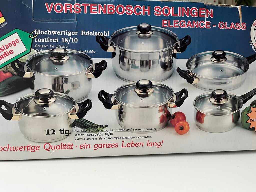 12-delige Vorstenbosch Solingen pannenset - Nieuw in doos, Inductieplaat, Nieuw, Pannenset, Ophalen of Verzenden