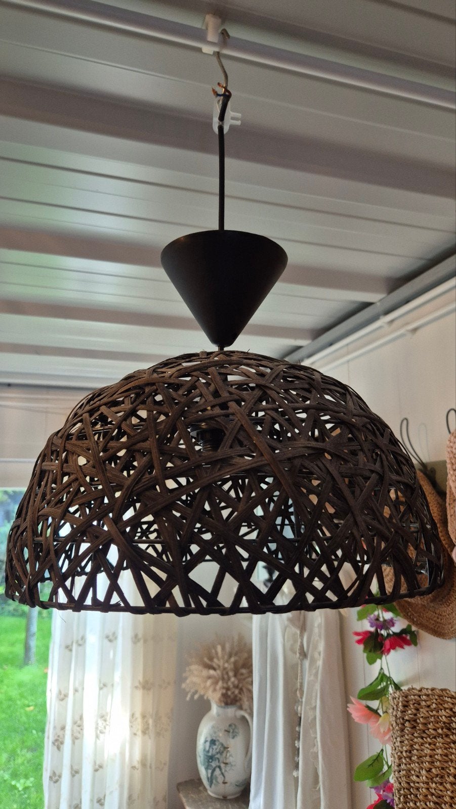 Hanglamp rotan look, bruin, sfeervol, Ophalen, Gebruikt, Natuurlijk materiaal, Boho, Landelijk, Modern