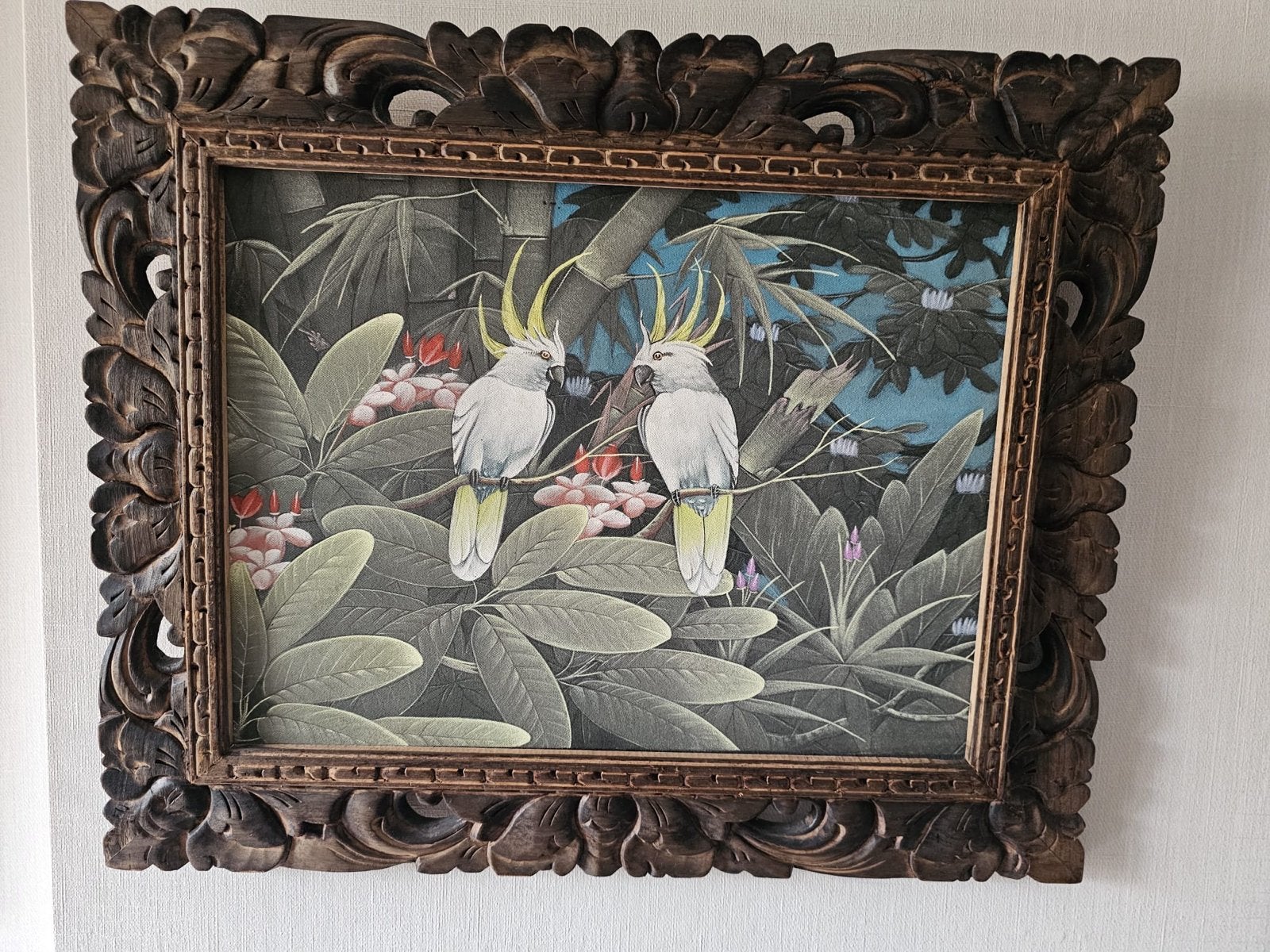 Schilderij met kaketoes in jungle, inclusief lijst, Ophalen, Doek, Realistisch, Dieren