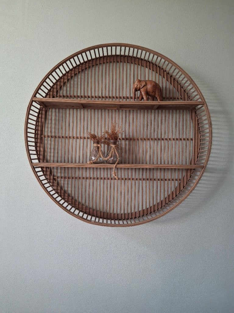 Rond wandkastje bamboe, Ophalen, Gebruikt, Hout, Bruin