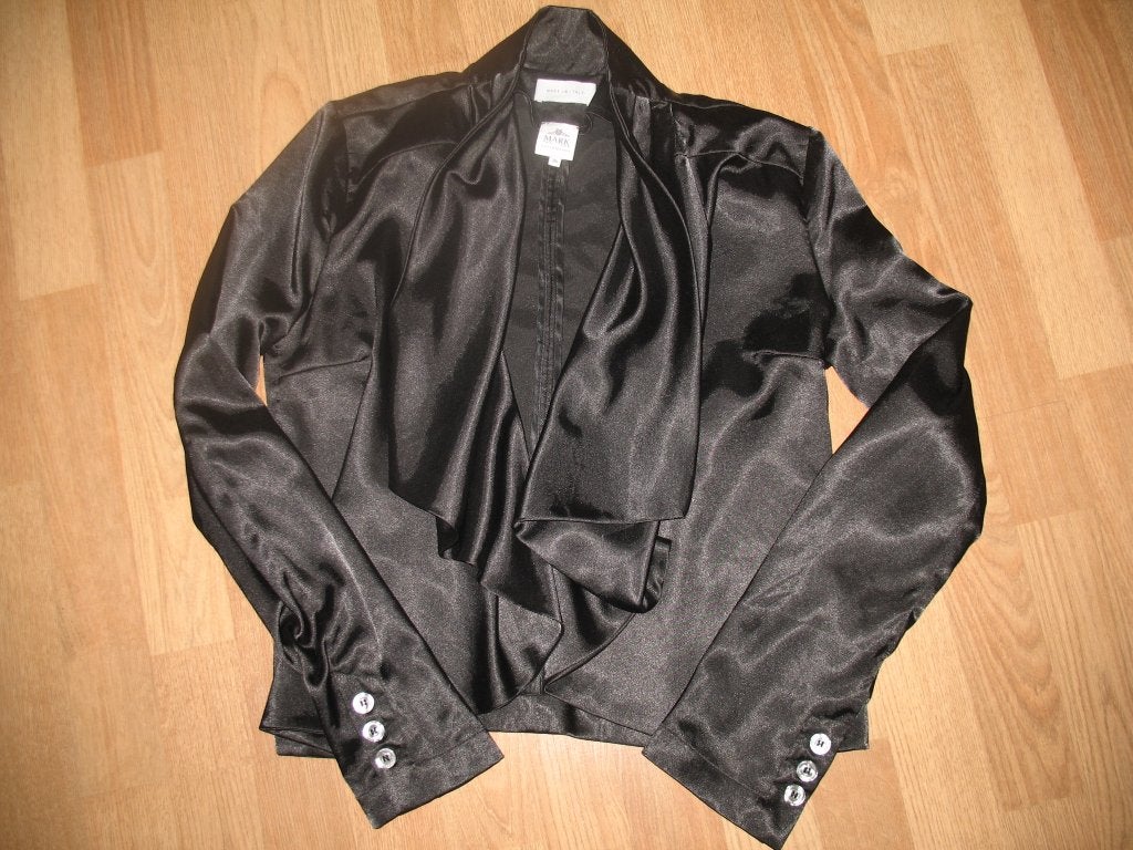 van der Mark Zwart Satijnen Stretchy Blouse Jasje Maat 36, Van der Mark, Ophalen of Verzenden, Zo goed als nieuw