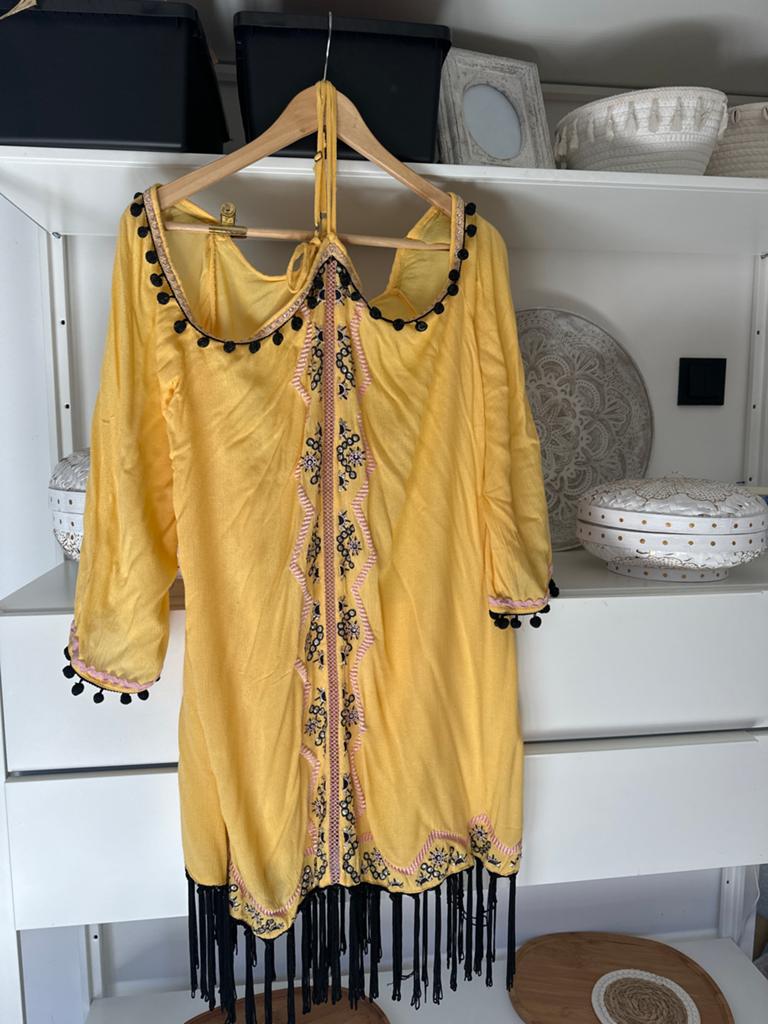 Bohemian hippie jurkje River Island  Maat L, Maat 38/40 (M), Geel, Ophalen of Verzenden, Gedragen