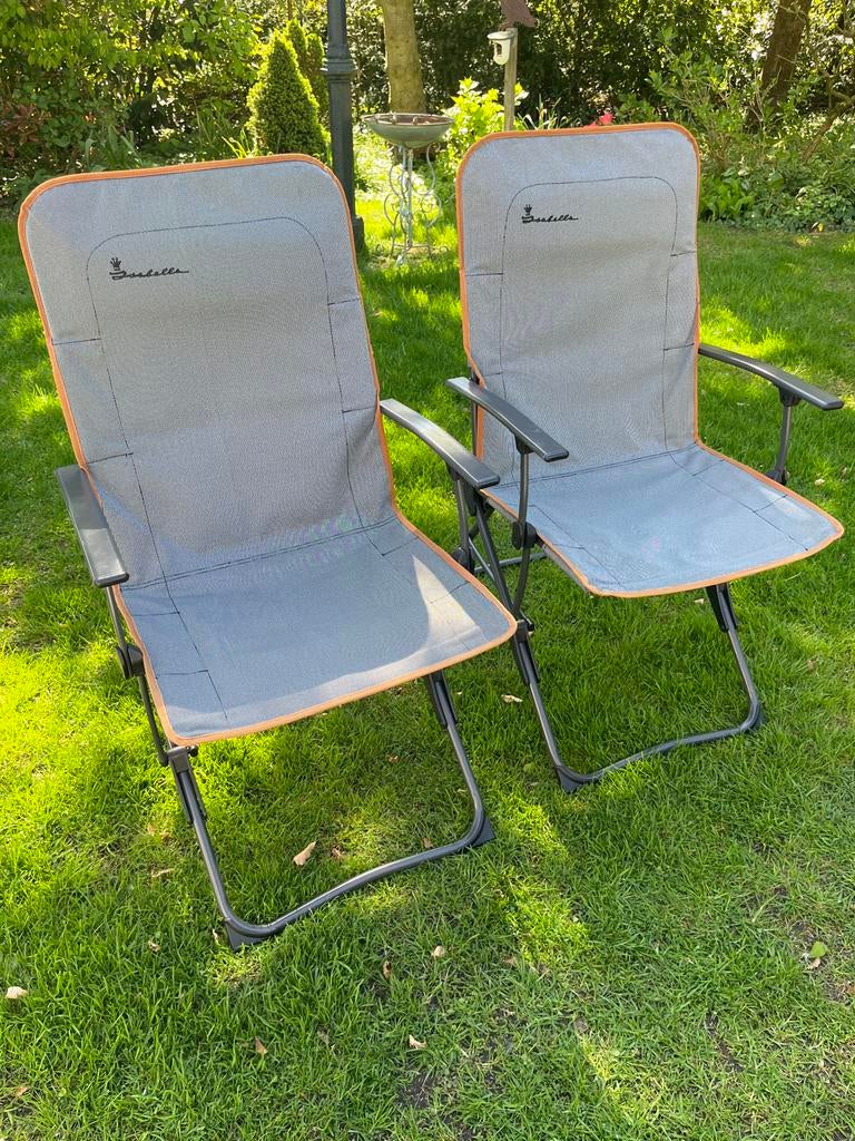 2x Isabella  campingstoelen - Grijs/Oranje, Caravans en Kamperen, Ophalen, Zo goed als nieuw, Campingstoel