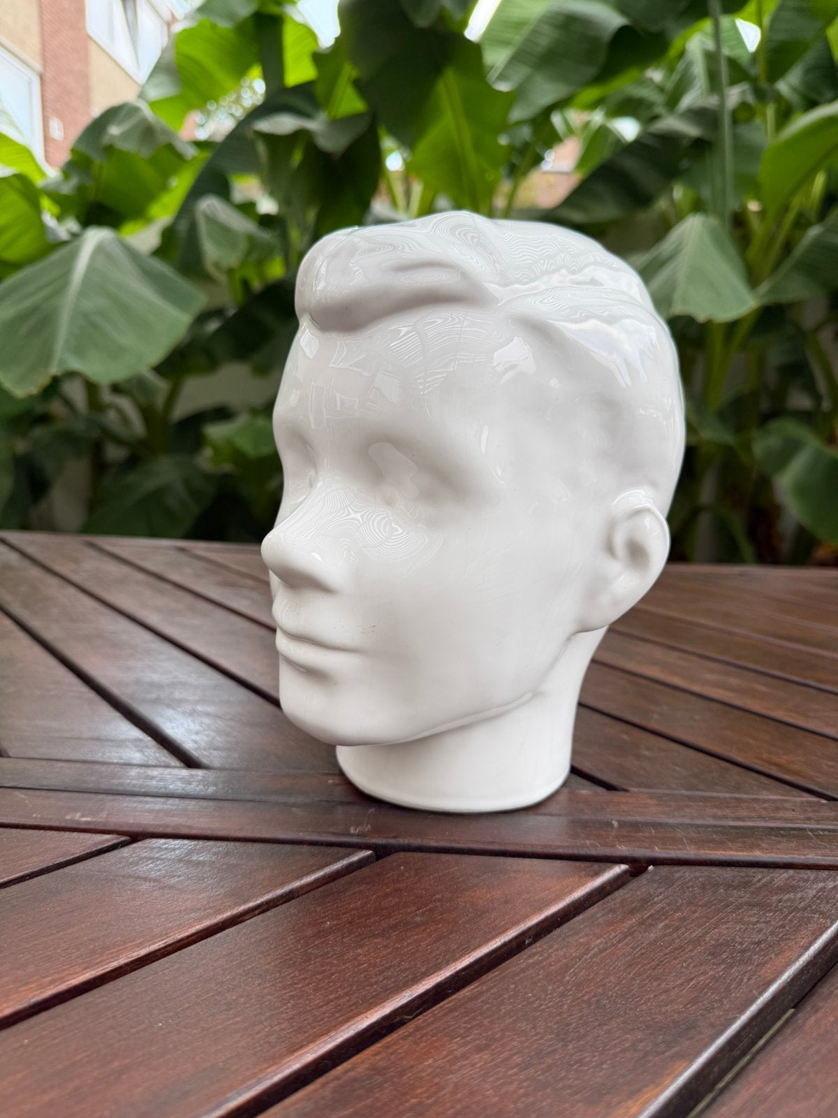Vintage Wit Porseleinen Bustekop / Mannenhoofd met Haar, Antiek en Kunst, Ophalen