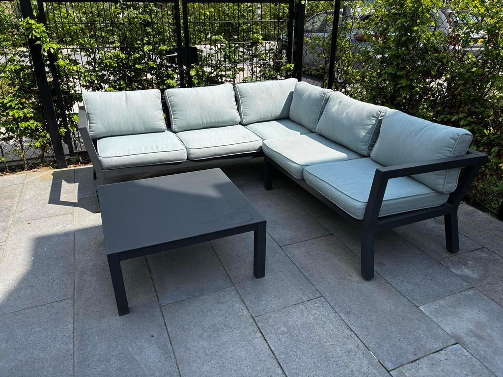 Mooie 2-delige tuinset, zo goed als nieuw, Ophalen, 5 zitplaatsen, Aluminium, Zo goed als nieuw
