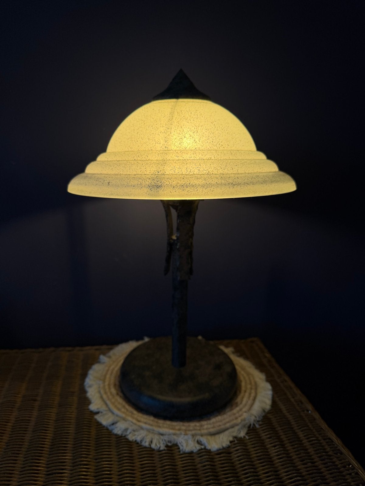 Unieke Vintage Tafellamp met Gevlamd Glas, Ophalen