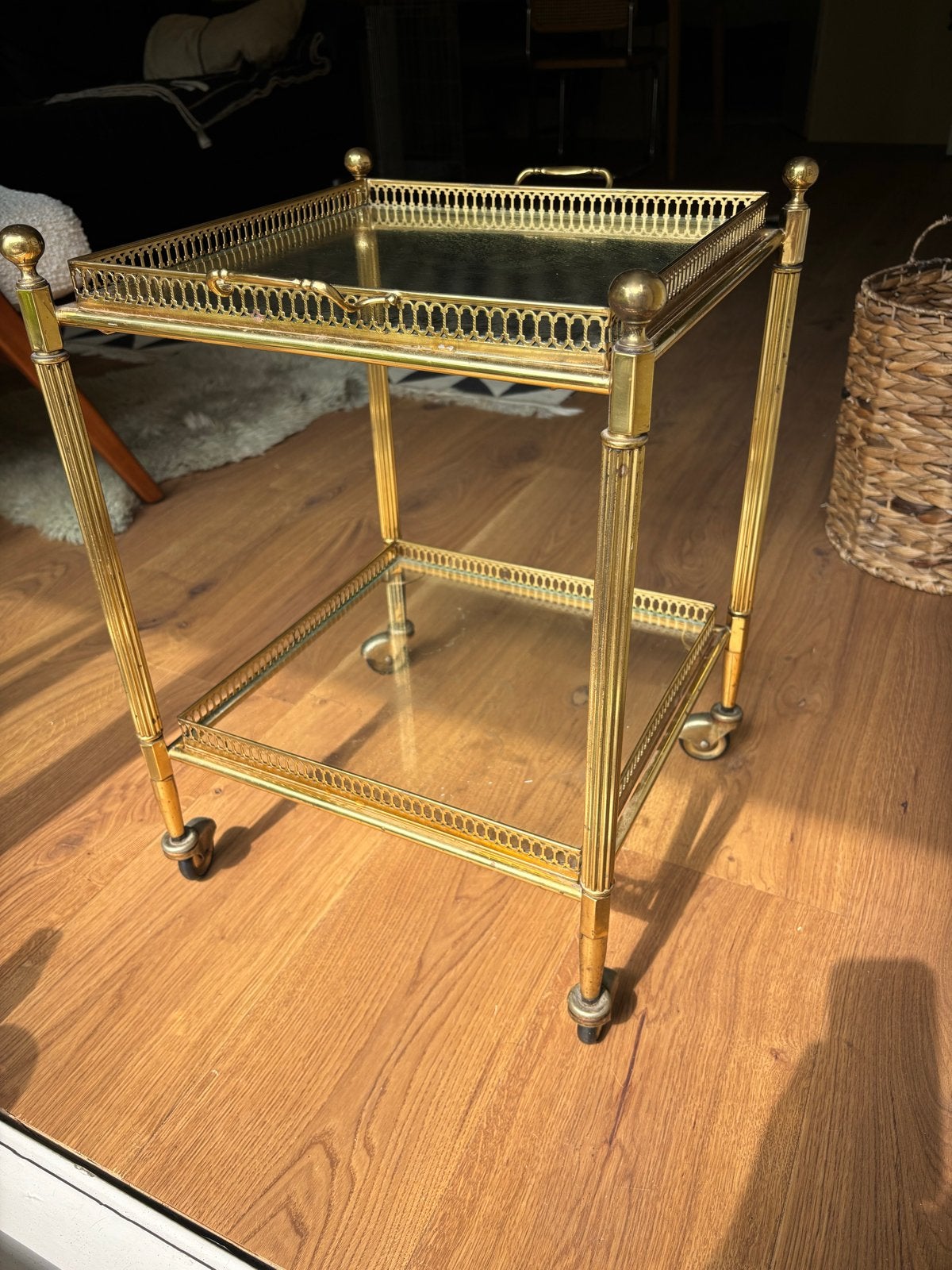 Vintage messing serveerwagen met glasplaten, Ophalen