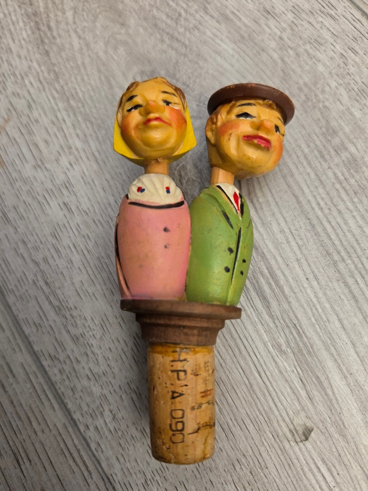 vintage wijnstopper met een uniek ontwerp van kussend paar, Ophalen of Verzenden, Gebruikt