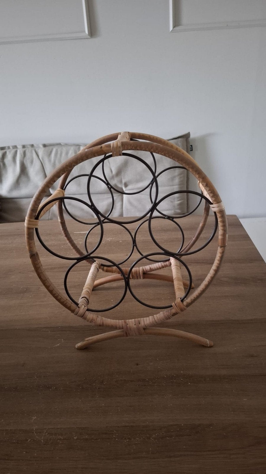 Rotan wijnrek voor 6 flessen - Vintage stijl, Huis en Inrichting, Woonaccessoires | Wijnrekken, Ophalen, Hout