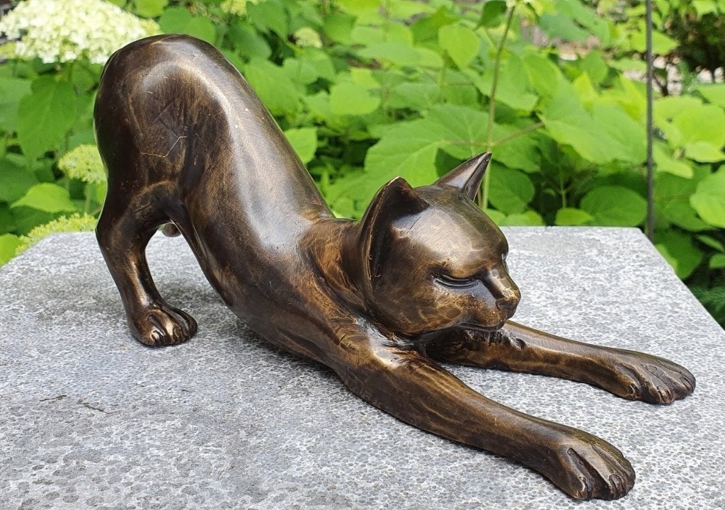 POES STREKT / BRONZEN BEELD, Tuin en Terras, Tuinbeelden, Dierenbeeld, Nieuw, Info@huisentuindecoratiemarie.nl, Huis en tuin decoratie marie