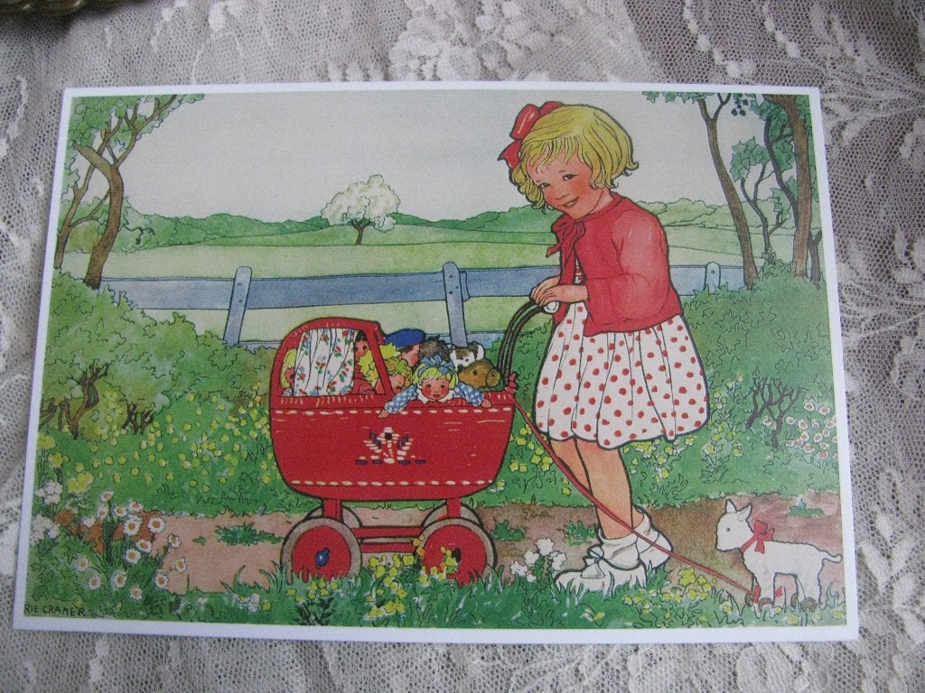 Nieuwe Kaart / Rie Cramer - Meisje met Poppen in Poppenwagen, Verzenden, 1980 tot heden, Ongelopen, Kinderen