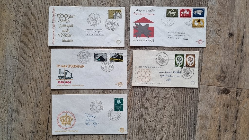 Eerste dag uitgave (FDC) Nederland 1964 - 5 stuks, Postzegels en Munten, Ophalen of Verzenden, Onbeschreven, Nederland
