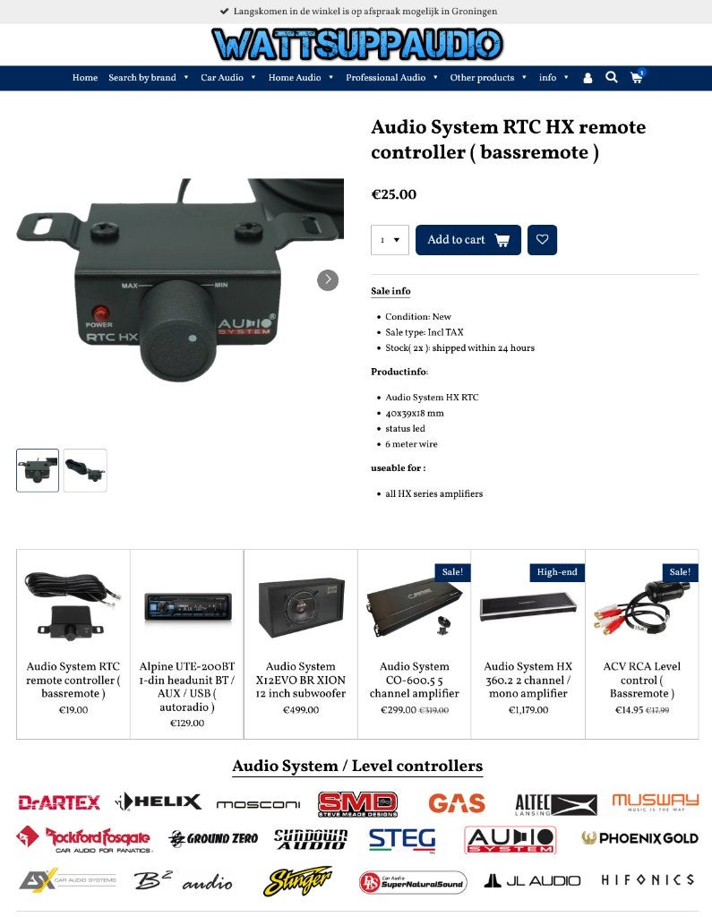 Audio System RTC HX remote controller ( bassremote ), Nieuw, Ophalen of Verzenden, Nl, Anholtseweg 48A 7091 HB DINXPERLO