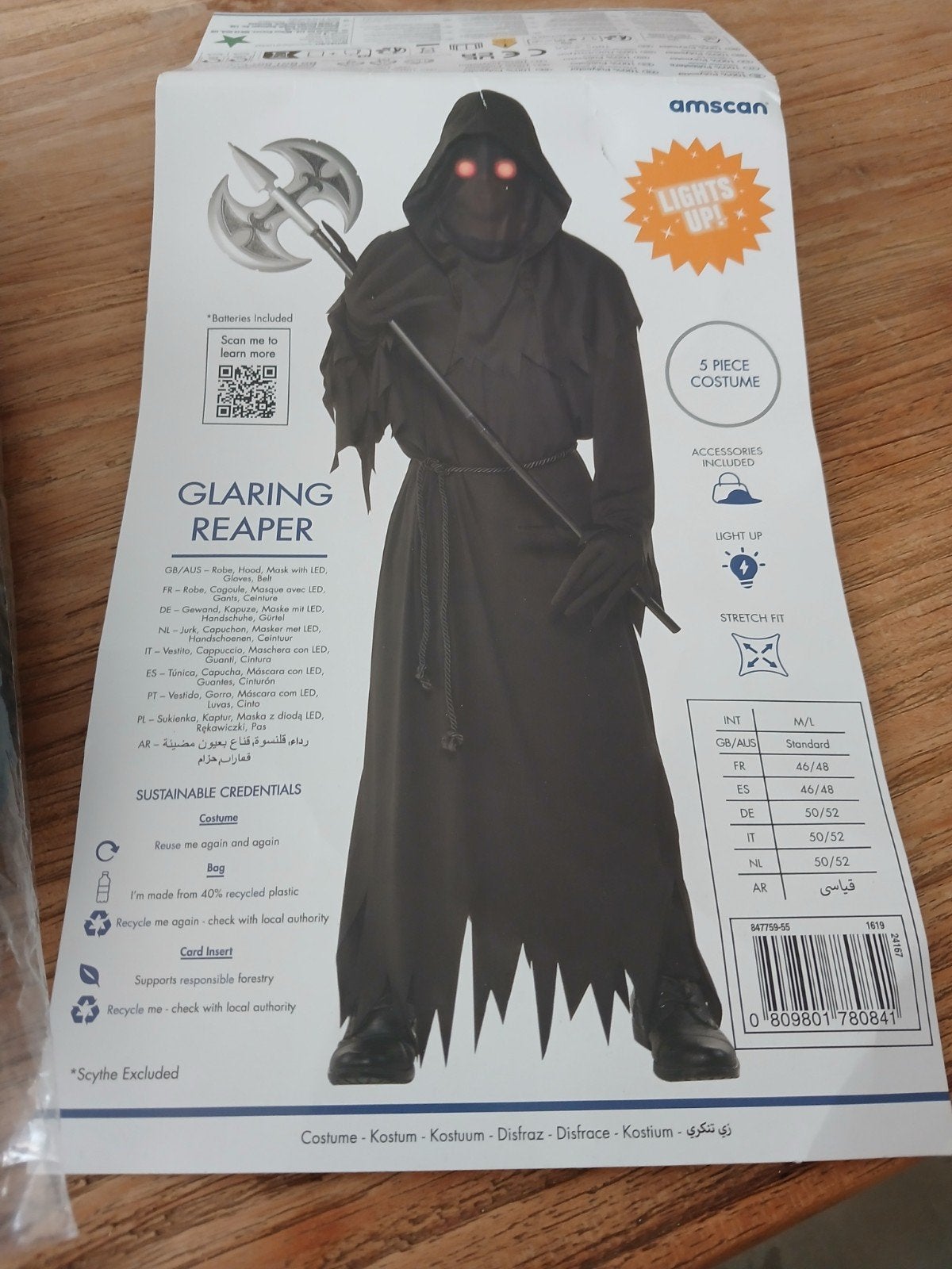 Glaring Reaper Halloween Kostuum met LED-ogen - Maat M/L, Ophalen of Verzenden, Nieuw, Halloween