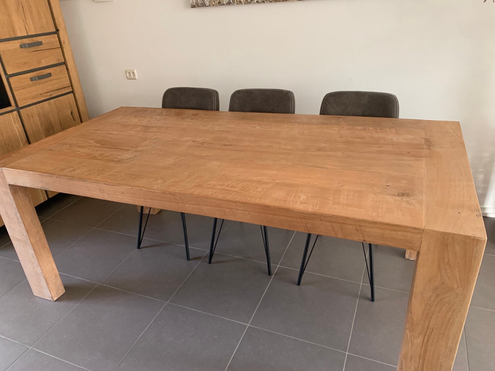Houten eettafel   Moet morgen ochtend weg., Ophalen, Gebruikt, Eikenhout, 200 cm of meer